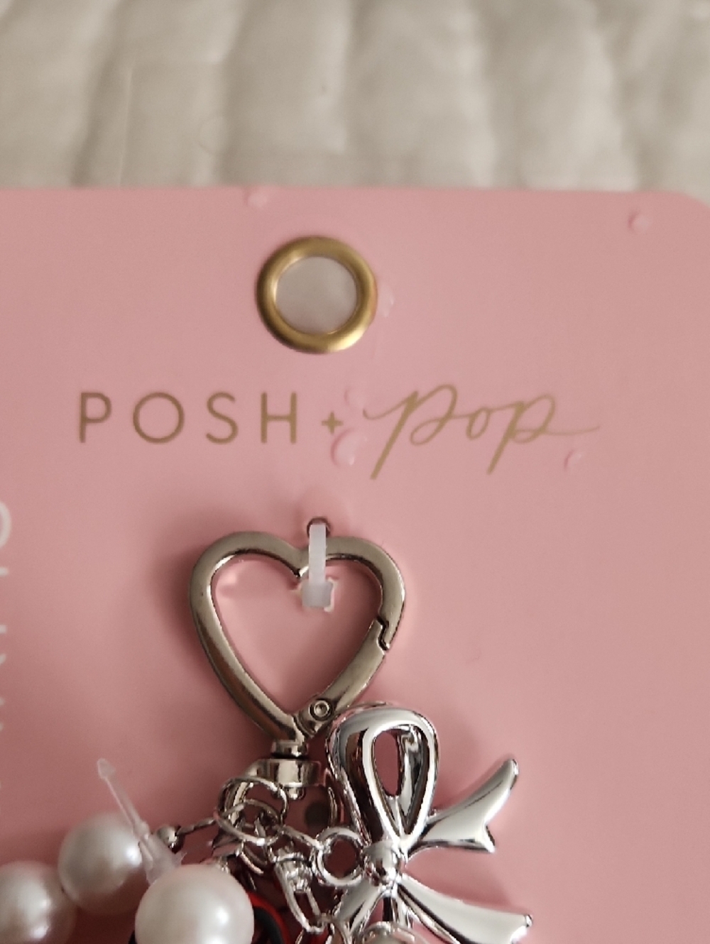 Red Mini Saddle Bag Charm Keychain w Gold Hardware, Pearls, & Silver Charms NWT - Picture 3 of 5